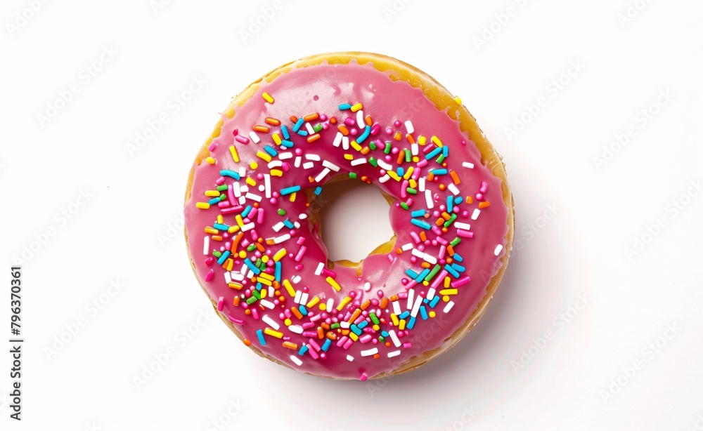 a pink donut with sprinkles a pink donut with sprinkles
