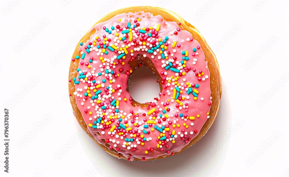 a pink donut with sprinkles a pink donut with sprinkles