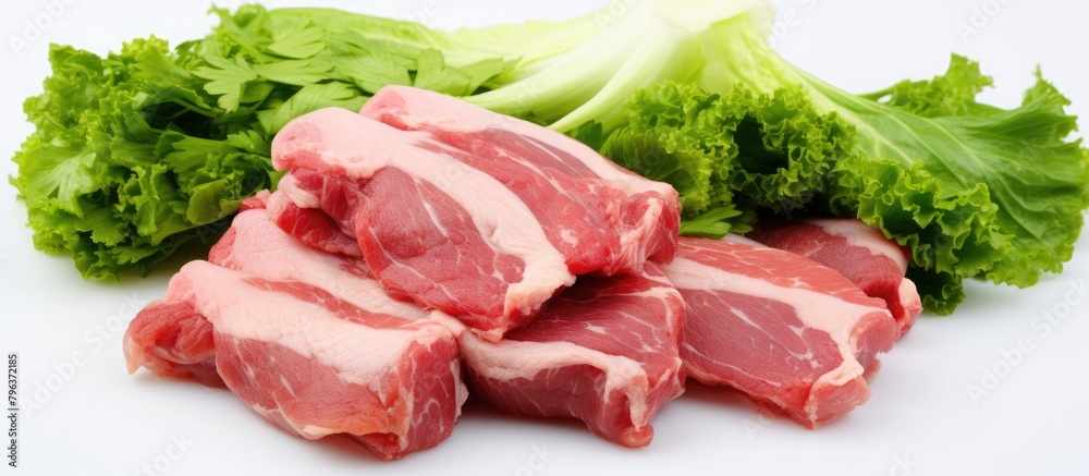 Close-up of assorted meats and lettuce Close-up of assorted meats and lettuce