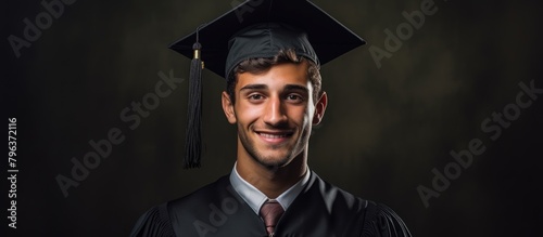Man in Graduation Attire Poses for Photo photo