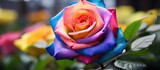 Colorful garden roses with other flowers