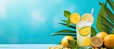 Close up of lemonade glass with lemons & straw