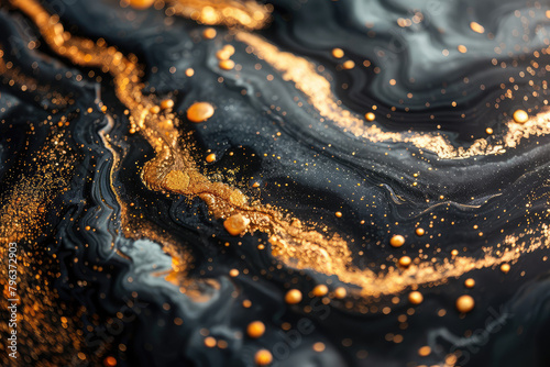 Abstract swirls of black and gold, resembling swirling galaxies in space. Created with Ai