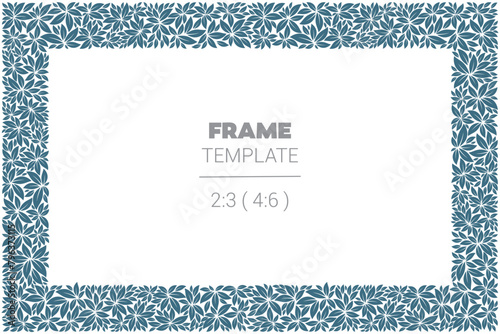 Vector template wide frame composed of leaves. Aspect ratio 2:3. Landscape.  Isolated on white background.
