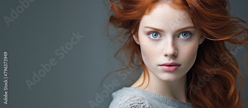 Red-haired woman blue-eyed posing photo photo