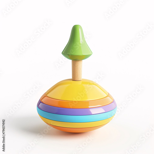 a colorful toy with a wooden top