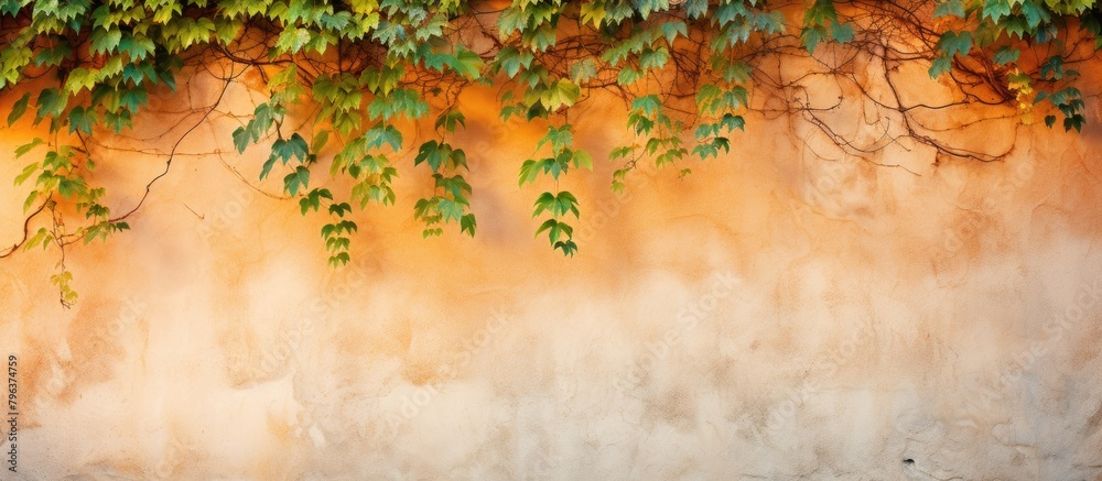 Fototapeta premium Vines and leaves on weathered wall