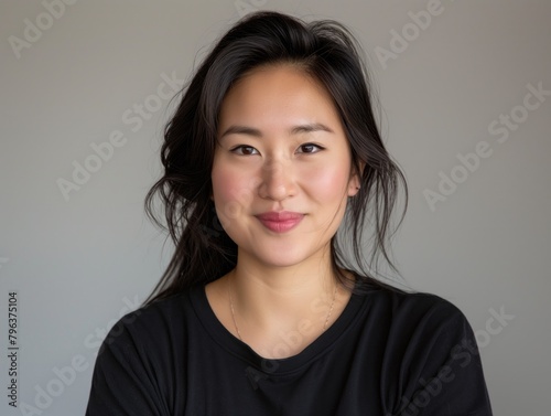 Georgeous brunette young asian european woman in her 20th girl portrait studio photo smiling at camera with healthy teeth toothy smile © Wendy2001
