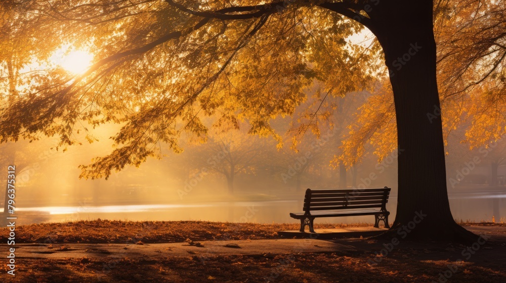 bench in the park sunset autumn, ai bench in the park sunset autumn, ai