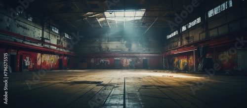 Large warehouse adorned with graffiti photo