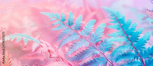 Colorful pastel pink and blue fern leaves on a soft background © EnelEva