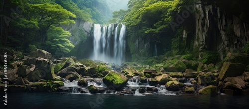 Waterfall in dense greenery