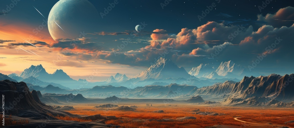 Obraz premium Fantasy alien planet. Mountain.