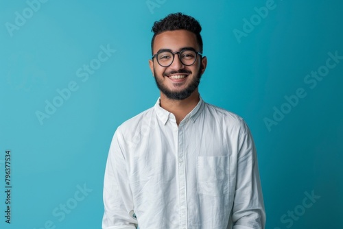 business, office worker and people concept - smiling indian businessman in shirt with tie over grey background. Beautiful simple AI generated image in 4K, unique. © ArtSpree