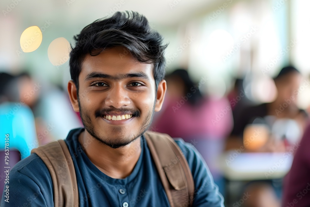 Smiling Indian student ready for university class looking handsome for camera. Concept Education, University, Indian Student, Fashion, Smiling Portrait