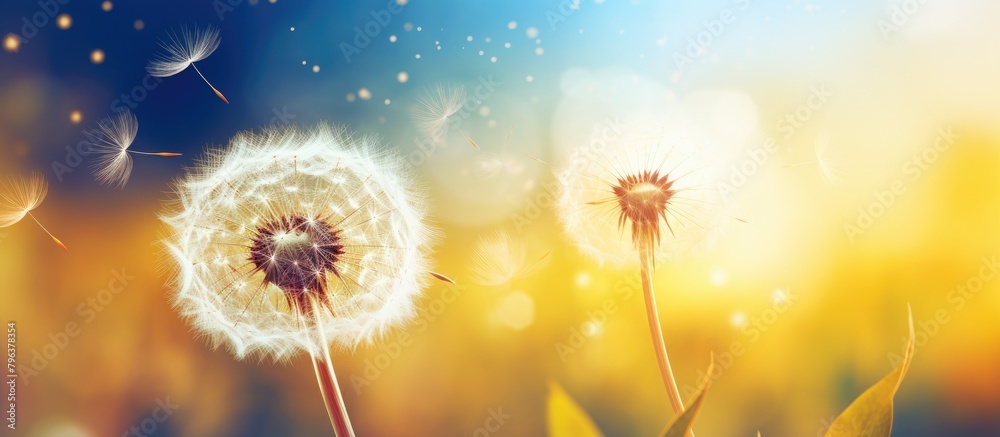 Two dandelions blowing in the wind