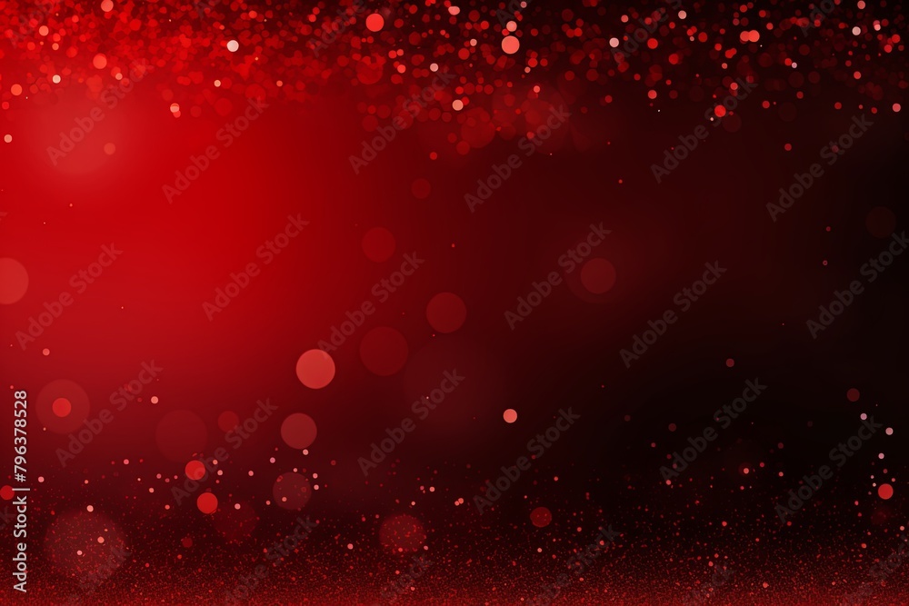 Red banner dark bokeh particles glitter awards dust gradient abstract background. Futuristic glittering in space on red background blank empty with copy space