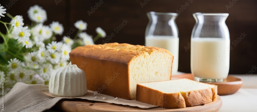 Bread and milk on table