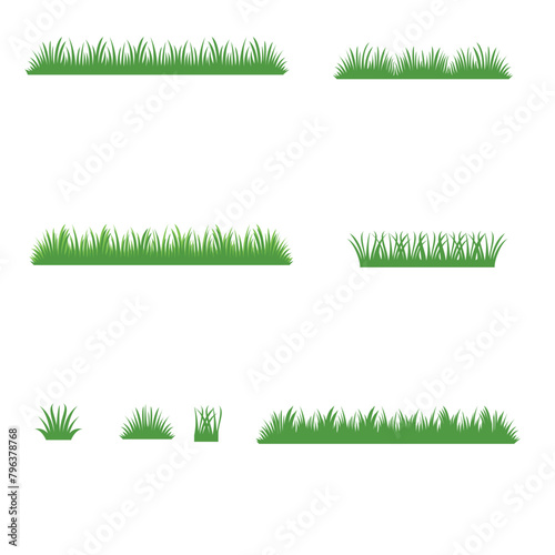 Green grass silhouette. Cartoon lines of plants and shrubs for boarding and framing, eco and organic logo element Vector