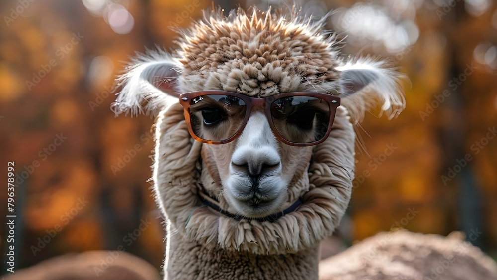 Alpacas in sunglasses: Bringing humor to the farmyard. Concept Alpacas, Sunglasses, Humor, Farmyard, Animals