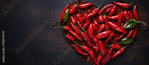 Red chili peppers form heart shape