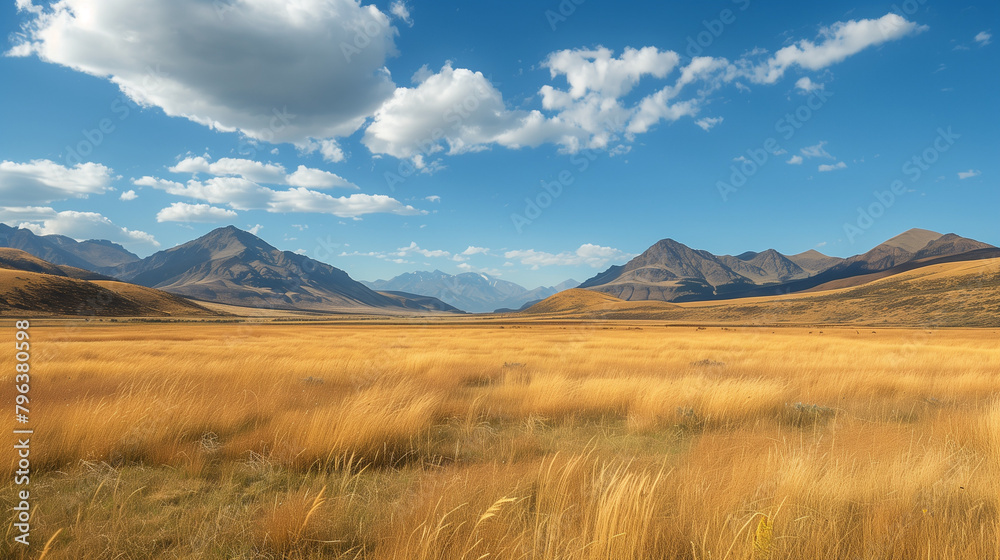 A vast, empty field with mountains in the background
