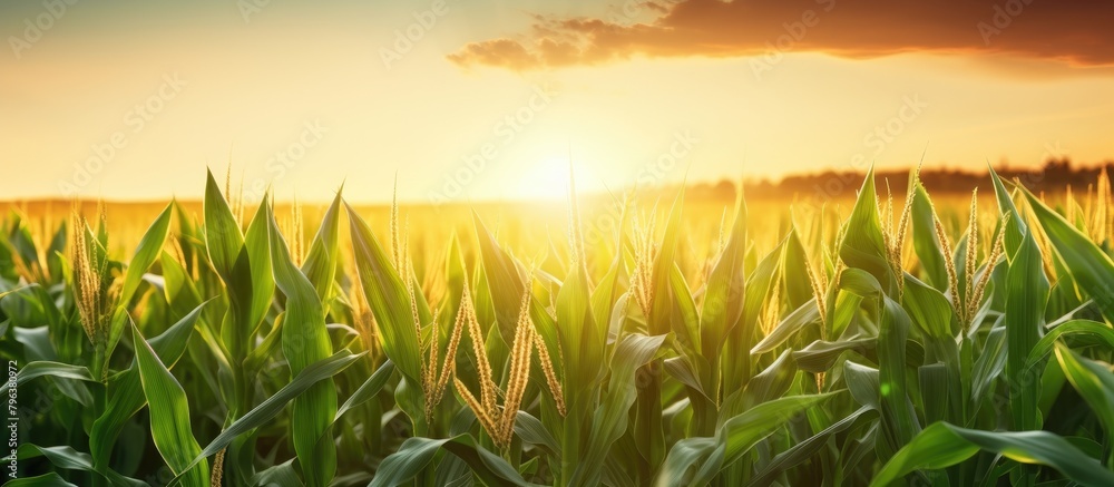 Fototapeta premium Corn field at sunset