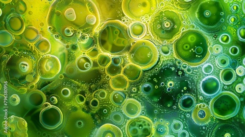 A colorful and abstract image of an algal bloom the different shapes and sizes of the algae cells creating a mesmerizing pattern under