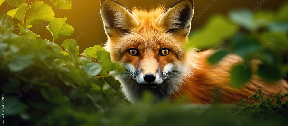 Naklejka premium Fox in grass gazing at camera