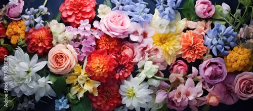 Bouquet placed on table photo