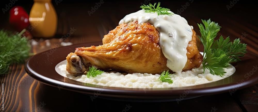 Chicken leg in creamy sauce