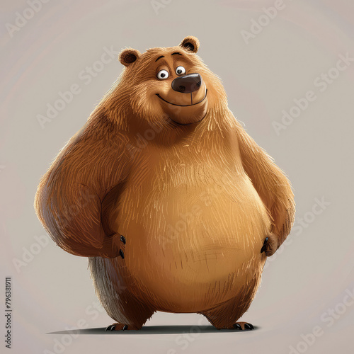 isolated bear character with a big smile, cartoon illustration