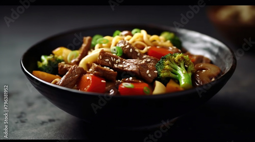 Stir fry noodles with vegetables and beef