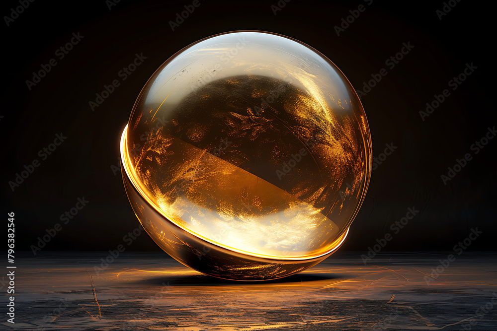 Gold color and glass sphere on black background Gold color and glass sphere on black background