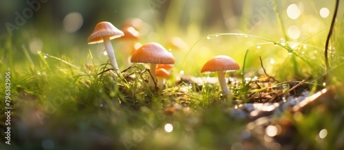 Group of fungi amidst greenery photo