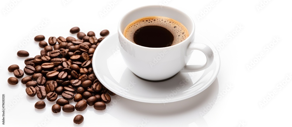 Close up of steaming coffee and beans Close up of steaming coffee and beans