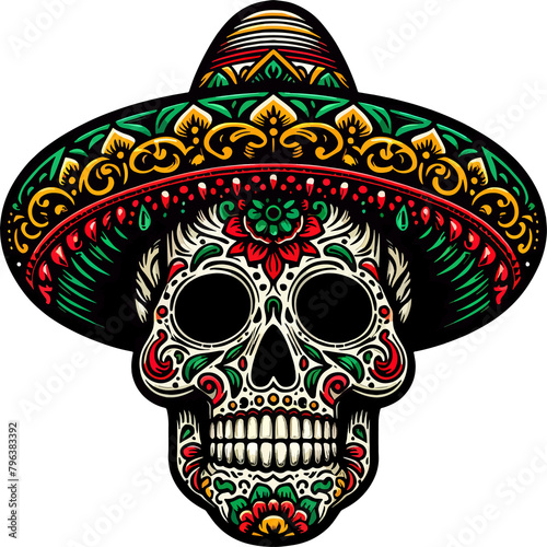 Vibrant Calavera: A Mexican Skull Illustration with Transparent Background