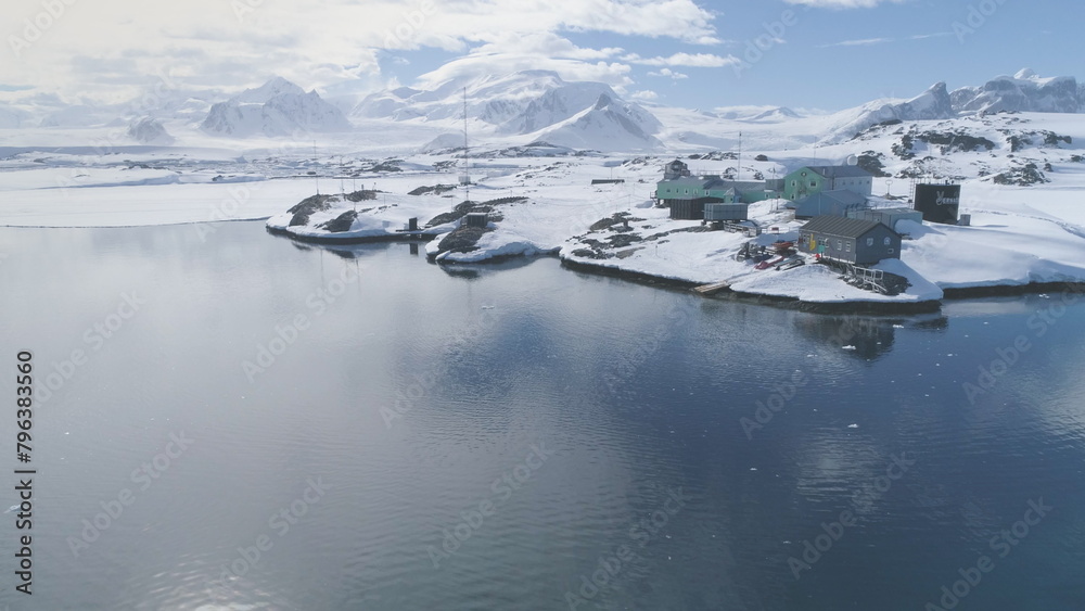 Antarctic Vernadsky Station Epic Aerial View. Polar Ocean Coast Open ...