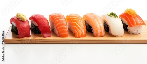 Wooden sushi tray close up