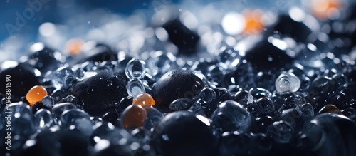 Black and orange beads close up