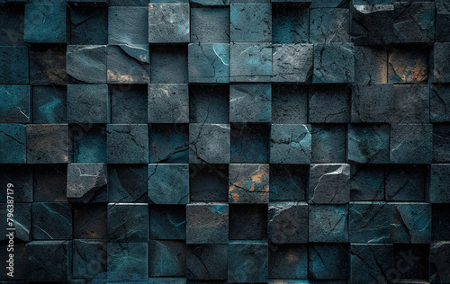 Fondo viejo y sucio de cemento oscuro o textura de pared de piedra.
Cubos de piedra oscura de fondo. Vista frontal. Espacio de copia libre.