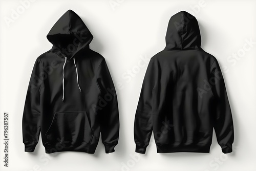 Black hoodie mockup on white background front and back views included. Concept Mockup, Black Hoodie, White Background, Front View, Back View