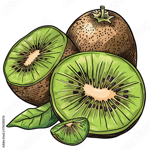 Kiwi fruit sketch. Vector illustration of kiwi fruit.