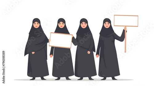 Arab women making boycott gestures. Saudi girl in black