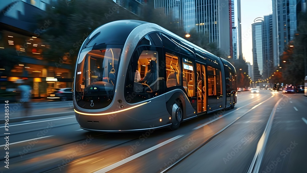 Cut City leading in selfdriving buses and intelligent traffic management for sustainability. Concept Self-Driving Buses, Intelligent Traffic Management, Sustainable Transportation, Urban Mobility