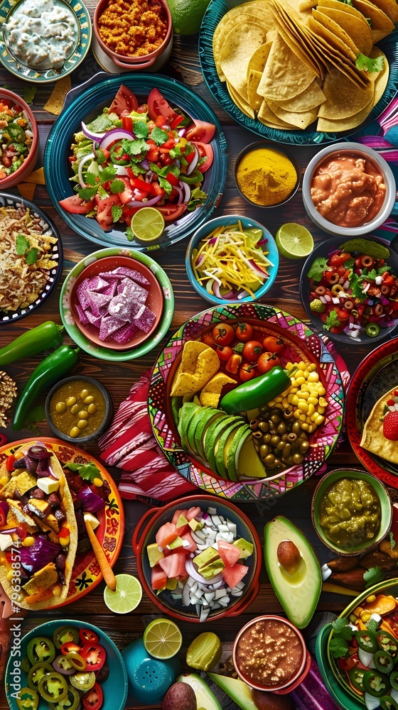  Vibrant Mexican Feast: Colorful Tableau Featuring Classic Dishes