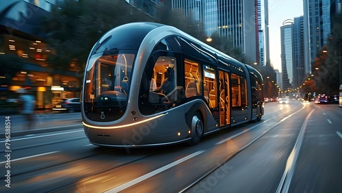 Cut City leading in selfdriving buses and intelligent traffic management for sustainability. Concept Self-Driving Buses, Intelligent Traffic Management, Sustainable Transportation, Urban Mobility photo