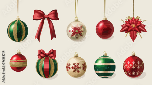 Arrangement of Christmas ornaments and bows Vector illustration