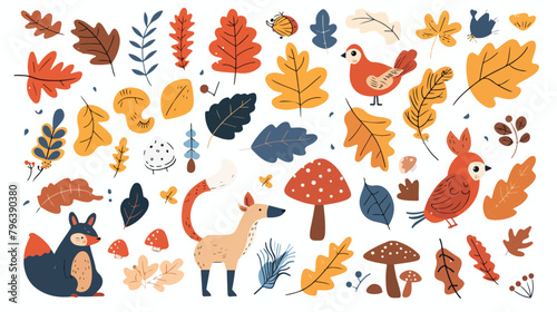 Fototapeta Naklejka Na Ścianę i Meble -  Autumn set. Cute elements collection vector illustration