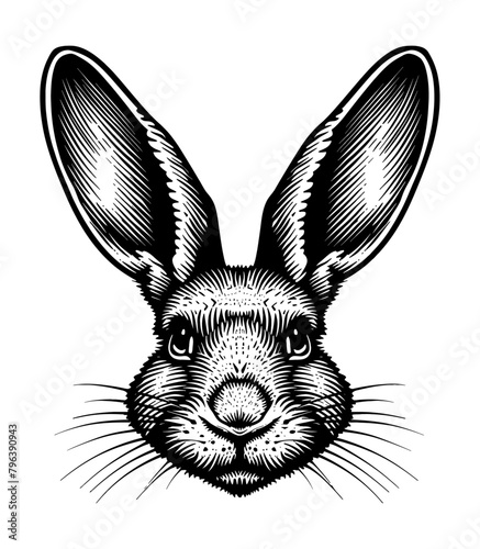 hare engraving black and white outline